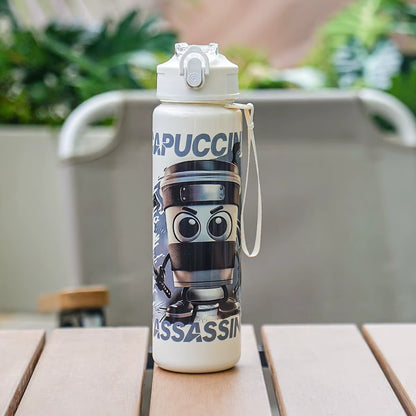 Hot Italian Brainrot Water Bottle Tung Tung Tung Sahur Bottle with Straw Outdoor Sports Water Cups Cartoon Drinking Kettle
