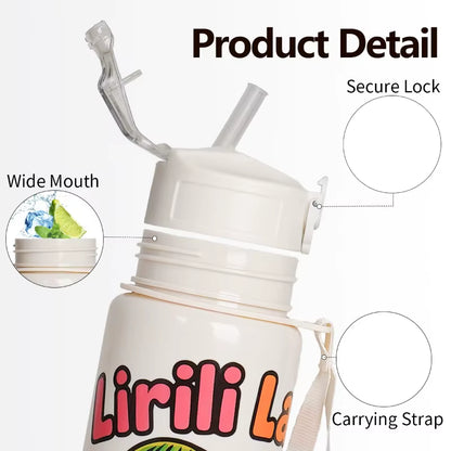 Hot Italian Brainrot Water Bottle Tung Tung Tung Sahur Bottle with Straw Outdoor Sports Water Cups Cartoon Drinking Kettle