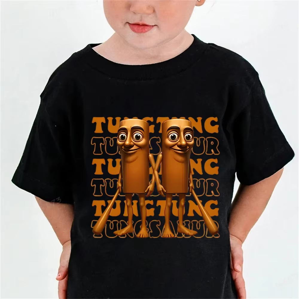 Italian Brainrot Cotton Meme Tung Tung Tung Sahur Short Sleevet Shirt Kids Funny Meme Cute Tee Summer Clothing