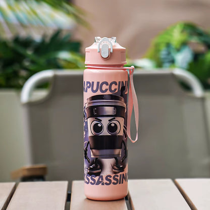 Hot Italian Brainrot Water Bottle Tung Tung Tung Sahur Bottle with Straw Outdoor Sports Water Cups Cartoon Drinking Kettle