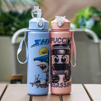 Hot Italian Brainrot Water Bottle Tung Tung Tung Sahur Bottle with Straw Outdoor Sports Water Cups Cartoon Drinking Kettle