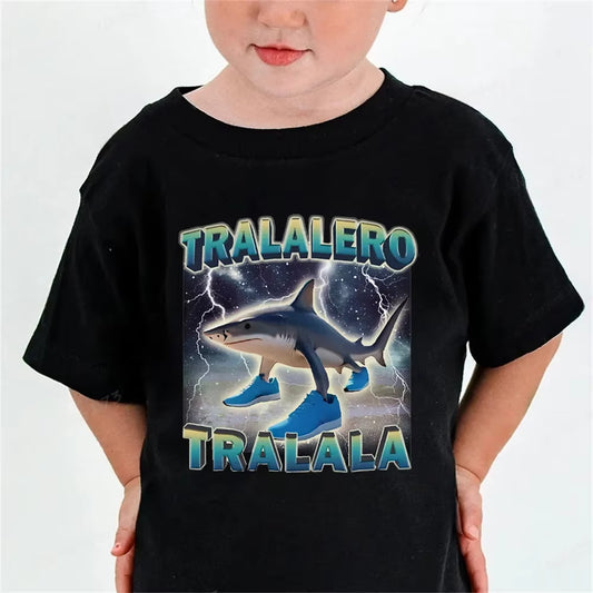 Italian Brainrot Cotton Meme Tung Tung Tung Sahur Short Sleevet Shirt Kids Funny Meme Cute Tee Summer Clothing