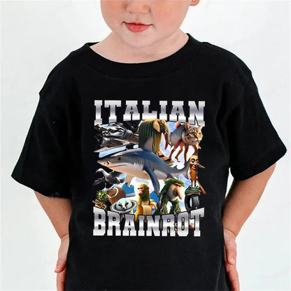 Italian Brainrot Cotton Meme Tung Tung Tung Sahur Short Sleevet Shirt Kids Funny Meme Cute Tee Summer Clothing
