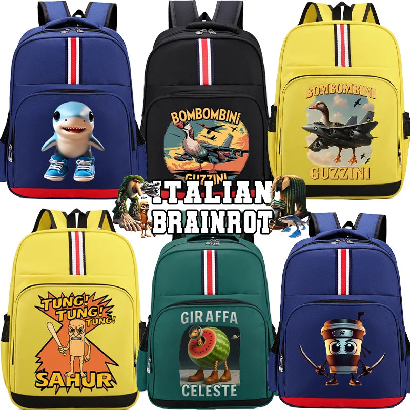 Italian Brainrot Backpacks Students Large Capacity Schoolbags Funny Cartoon Animal Printed Knapsack Kids School Supplies Gifts